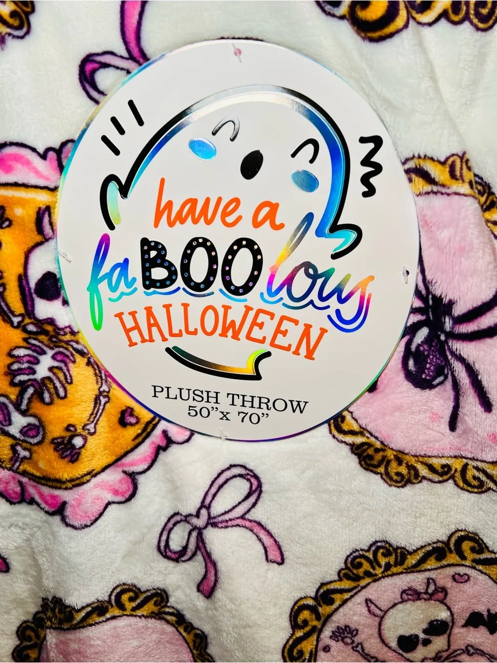 Halloween Pink Cameo Picture Frames Plush Throw Blanket Ghost Spider Skeleton